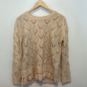 Sweater with lace trim and button down the back